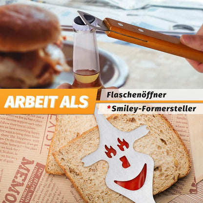 5-in-1 Fleischgabel für Barbecue Grill Geschenke für Männer Multifunktionales Grill Zubehör Edelstahl mit Grillbesteck-Set Funktion und Holzgriff