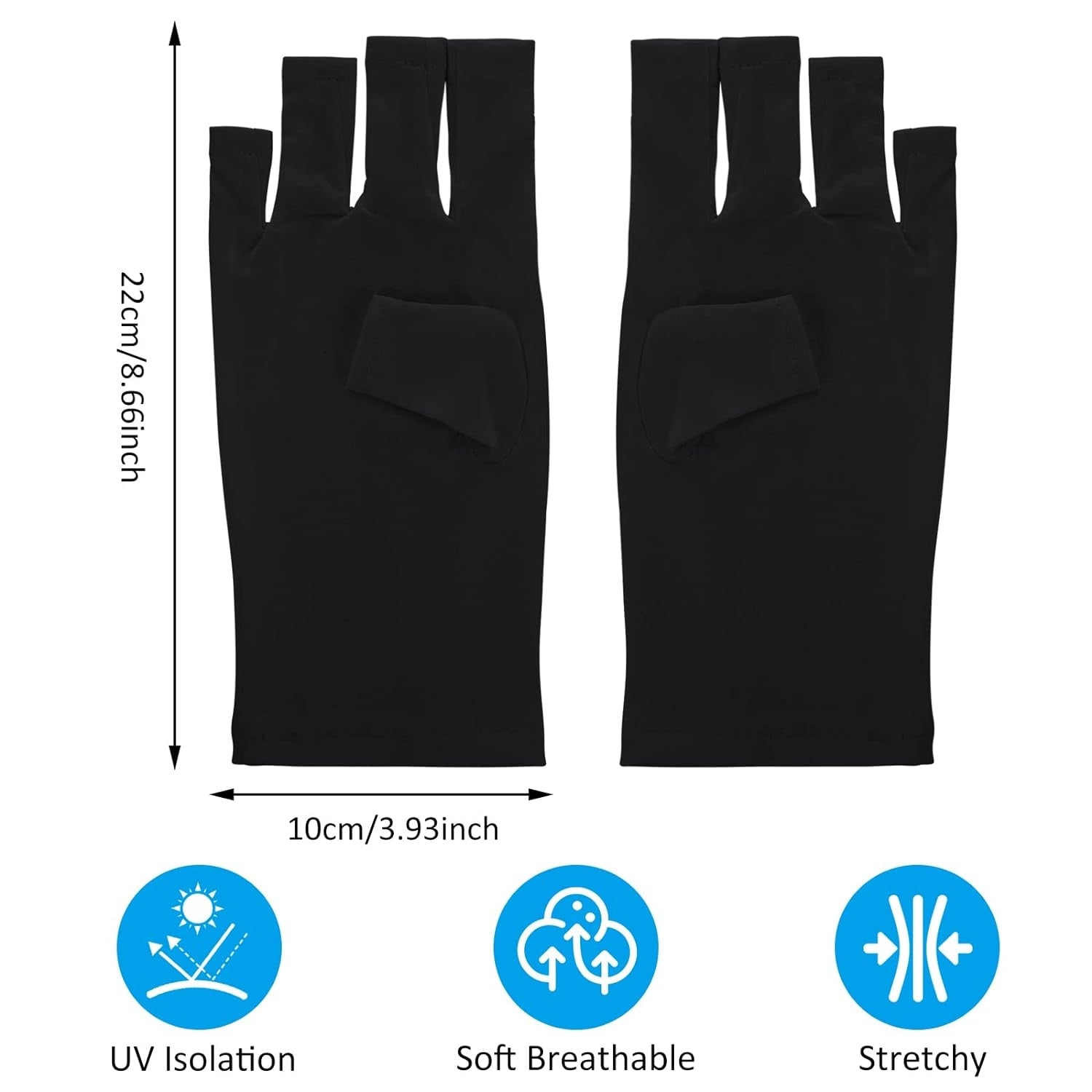 2 Paare UV Schutzhandschuhe Gel Nagellampen UPF50+ Maniküre Handschutz Schwarz