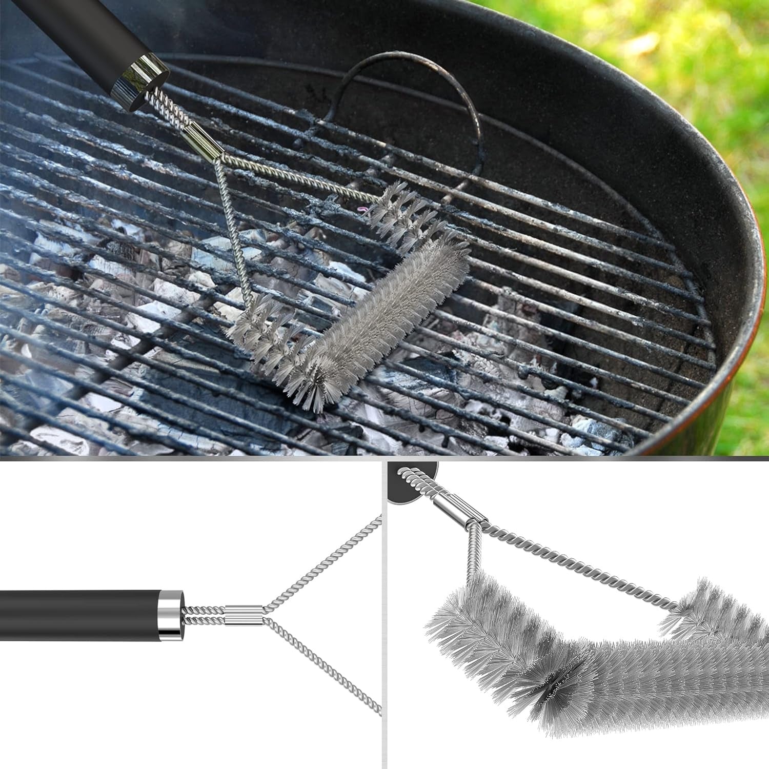 Grillbürste 31.5cm mit Extra Langer Edelstahl Borsten und Wärmeisolierung Griff für Gasgrill Holzkohlegrill Kugelgrill Elektrogrill Grillrost