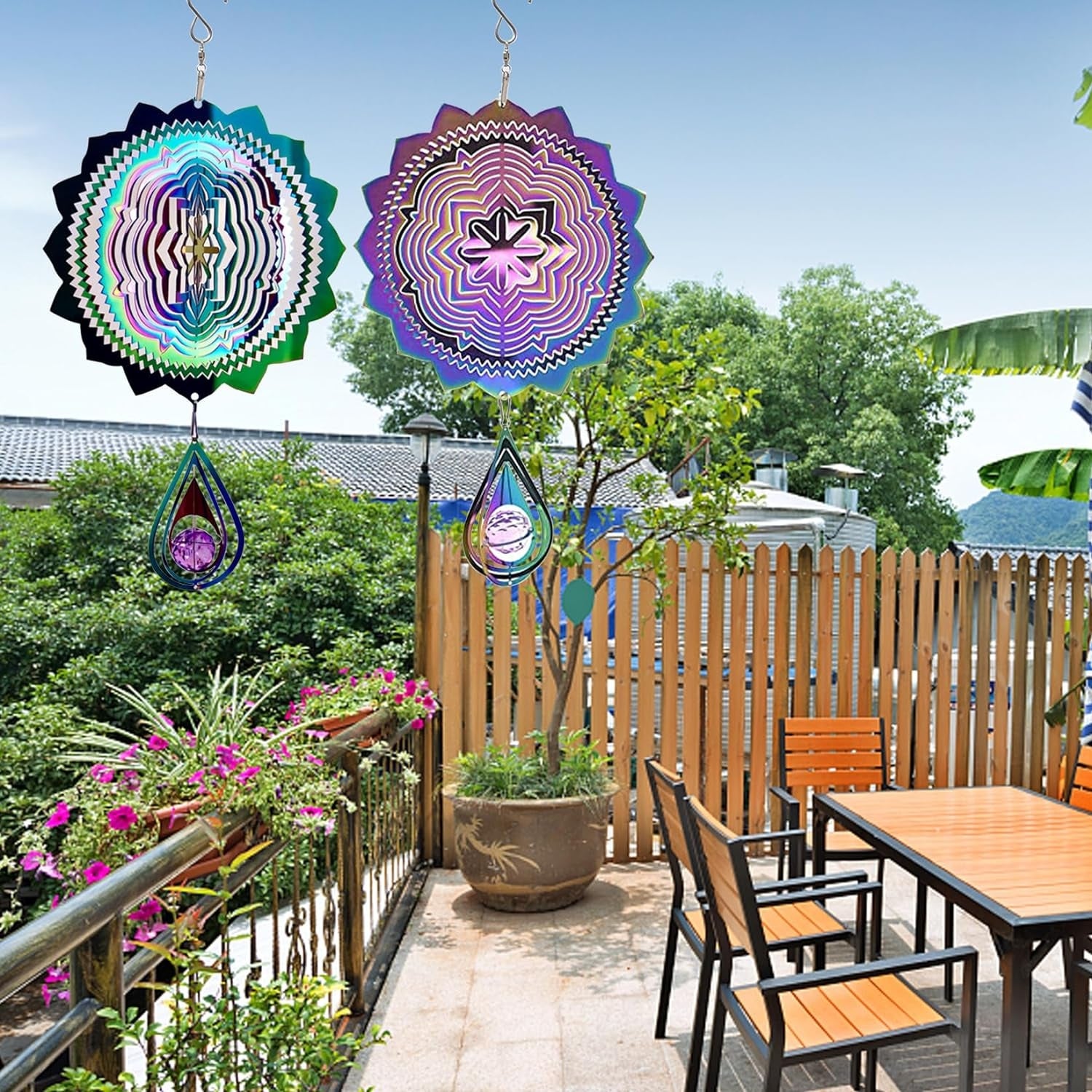 Edelstahl Windspiel 3D Vogelabwehr Windspiele für Draußen Hängend Wind Spinner 30cm Bunte Rotierendes Windspiel für Outdoor Indoor Wohnzimmer