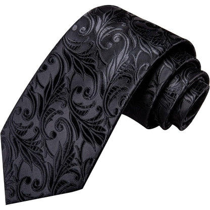 Krawatten Set Geschenke für Männer Schwarze Herren Krawatte Blume Jacquard Seidenkrawatten Einstecktuch Manschettenknöpfe Business Formelle Krawatte