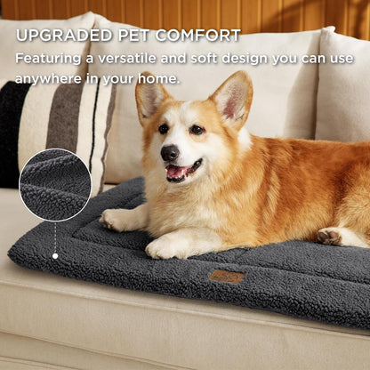 Waschbare Hundematte Mittelgroße Hunde Hundekissen waschbar 89x58 cm mit hochdichter Schaumstofffüllung Sherpa-Plüsch Hundematratze dunkelgrau
