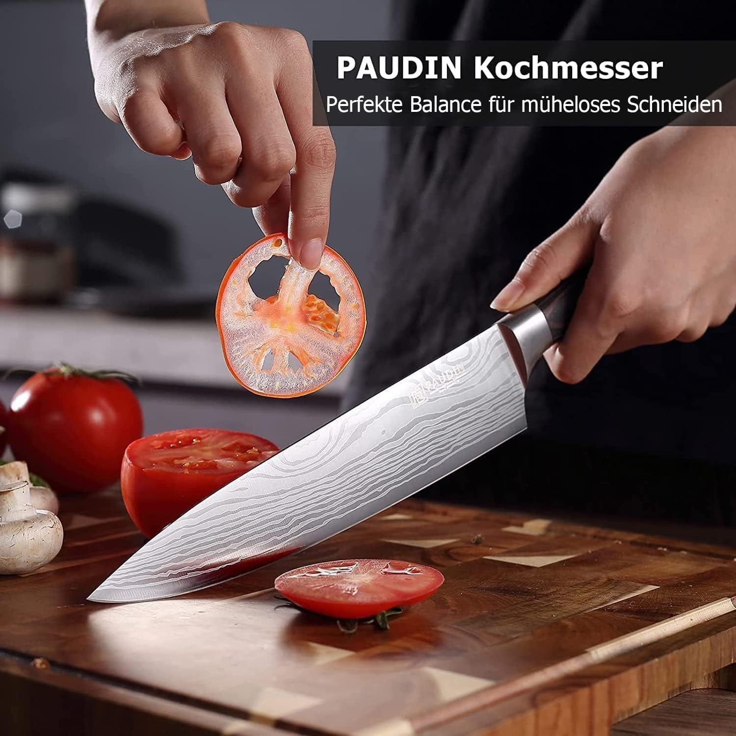 Hochwertiges Messerset Küchenmesser Set 3-tlg aus Carbon Edelstahl Ultra Scharfes Messer Set mit Chefmesser Profi Kochmesser mit Pakkaholz Griff