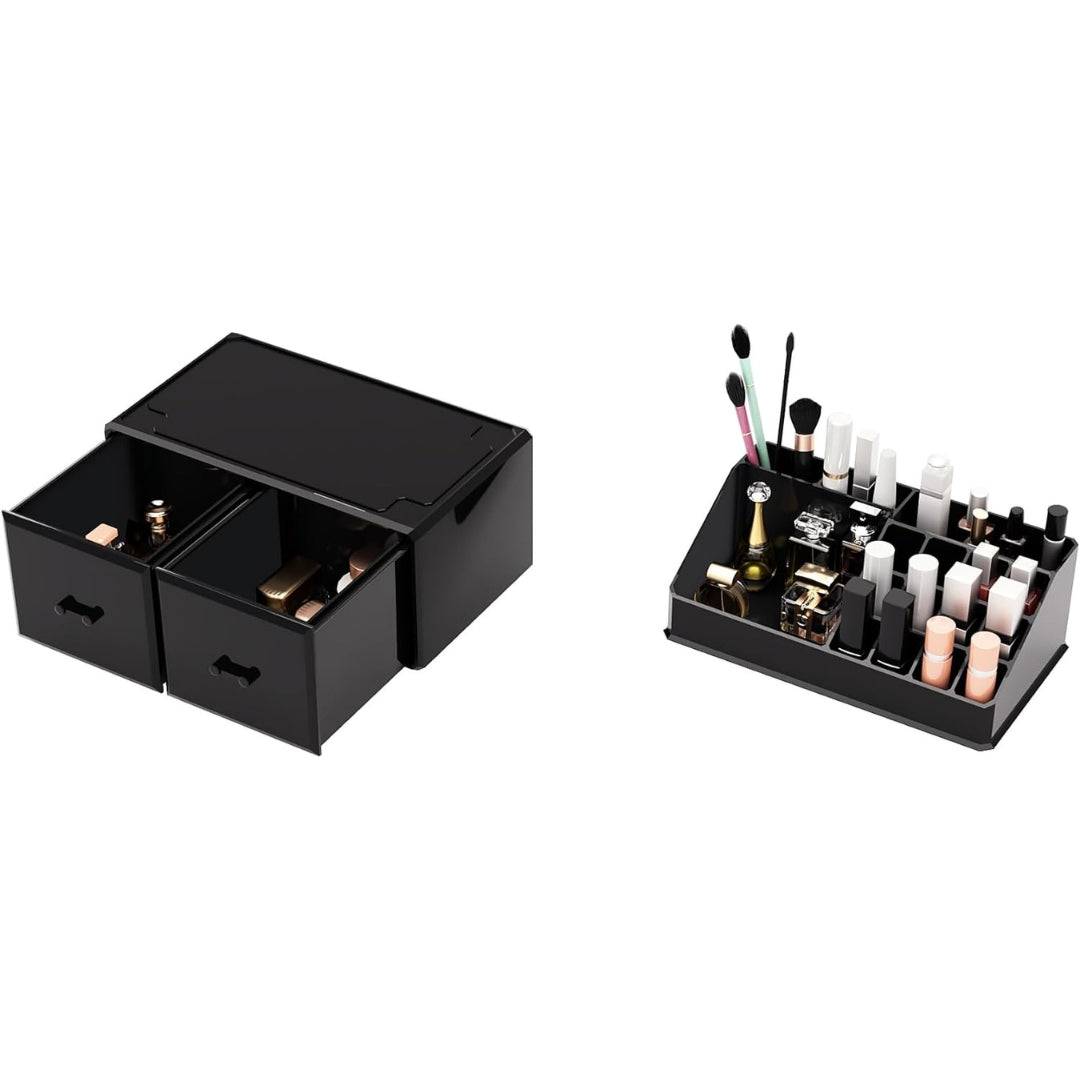 Makeup Organizer Kosmetik Aufbewahrungsbox 2 Lagen Schwarz 2 Schubladen