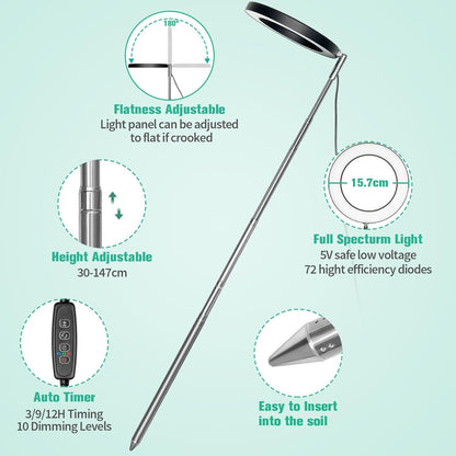 Pflanzenlampe LED Vollspektrum Grow Lampe für Zimmerpflanzen Höhenverstellbar Pflanzenlicht mit Zeitschaltuhr 3/9/12 Std 3 Lichter Modi 10 Helligkeit