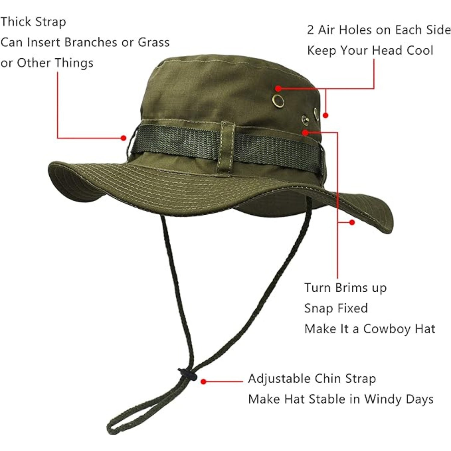Sonnenschutzhut mit breiter Krempe doppelschichtig klassischer US Kampfsport Stil Buschsch-Dschungel-Sonnenschutz für Angeln Jagd Camping Einstelband