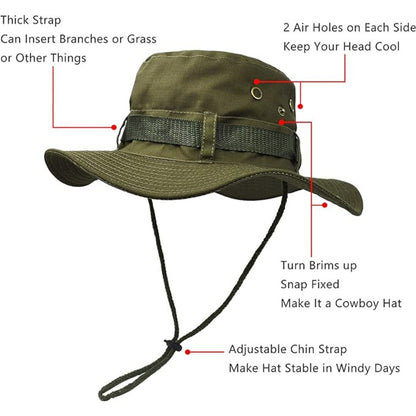 Sonnenschutzhut mit breiter Krempe doppelschichtig klassischer US Kampfsport Stil Buschsch-Dschungel-Sonnenschutz für Angeln Jagd Camping Einstelband