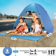 Strandmuschel Pop Up Strandzelt XXL 200x165x130 cm für 3-4 Personen mit UV Schutz für Strand Park Camping UPF 50+ Schutz