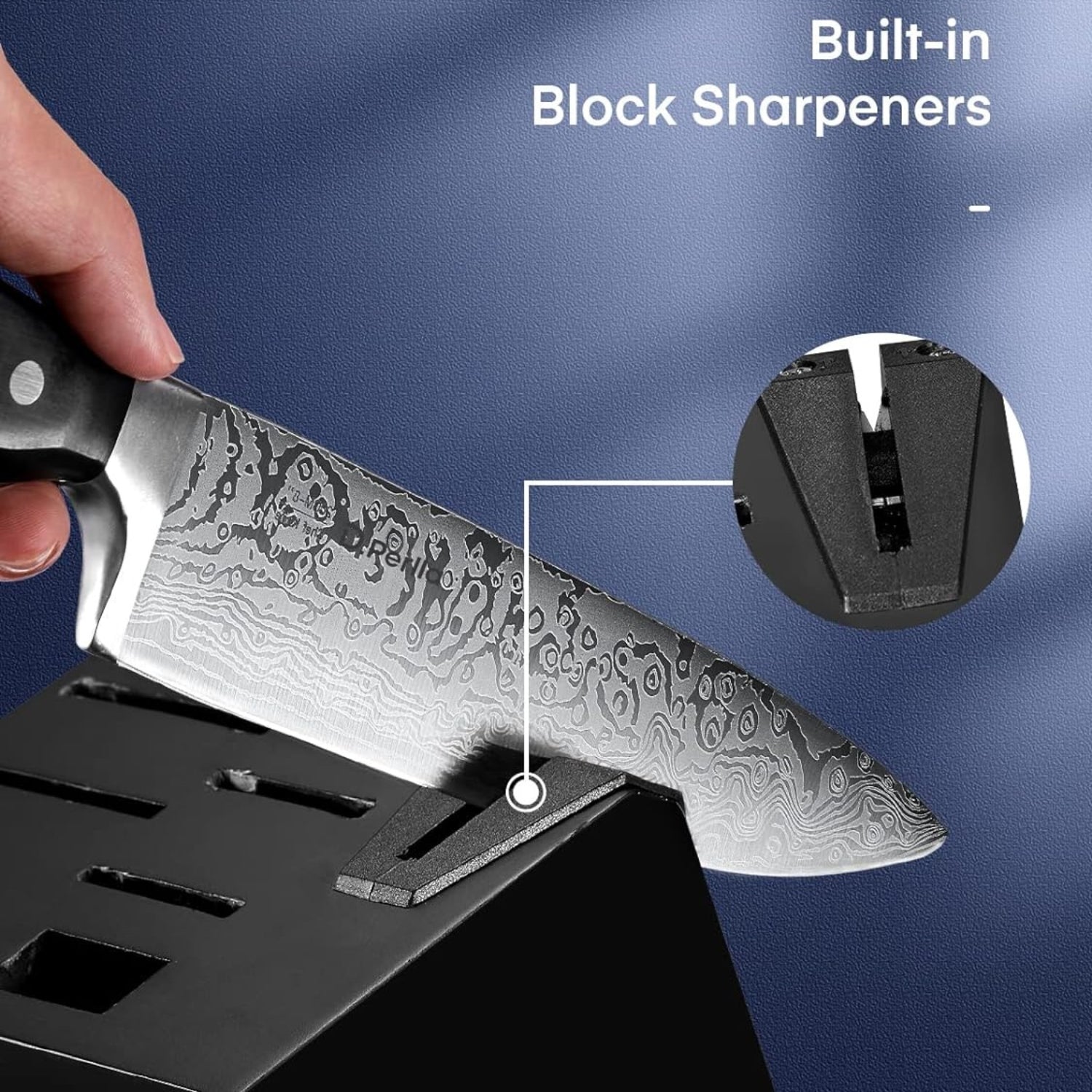 Messerblock mit Messer 14 TLGSelbstschärfender Messerblock Scharf Edelstahl Messerset mit Kunststoffgriff und Holzblock Profi Küchenmesserset Schwarz