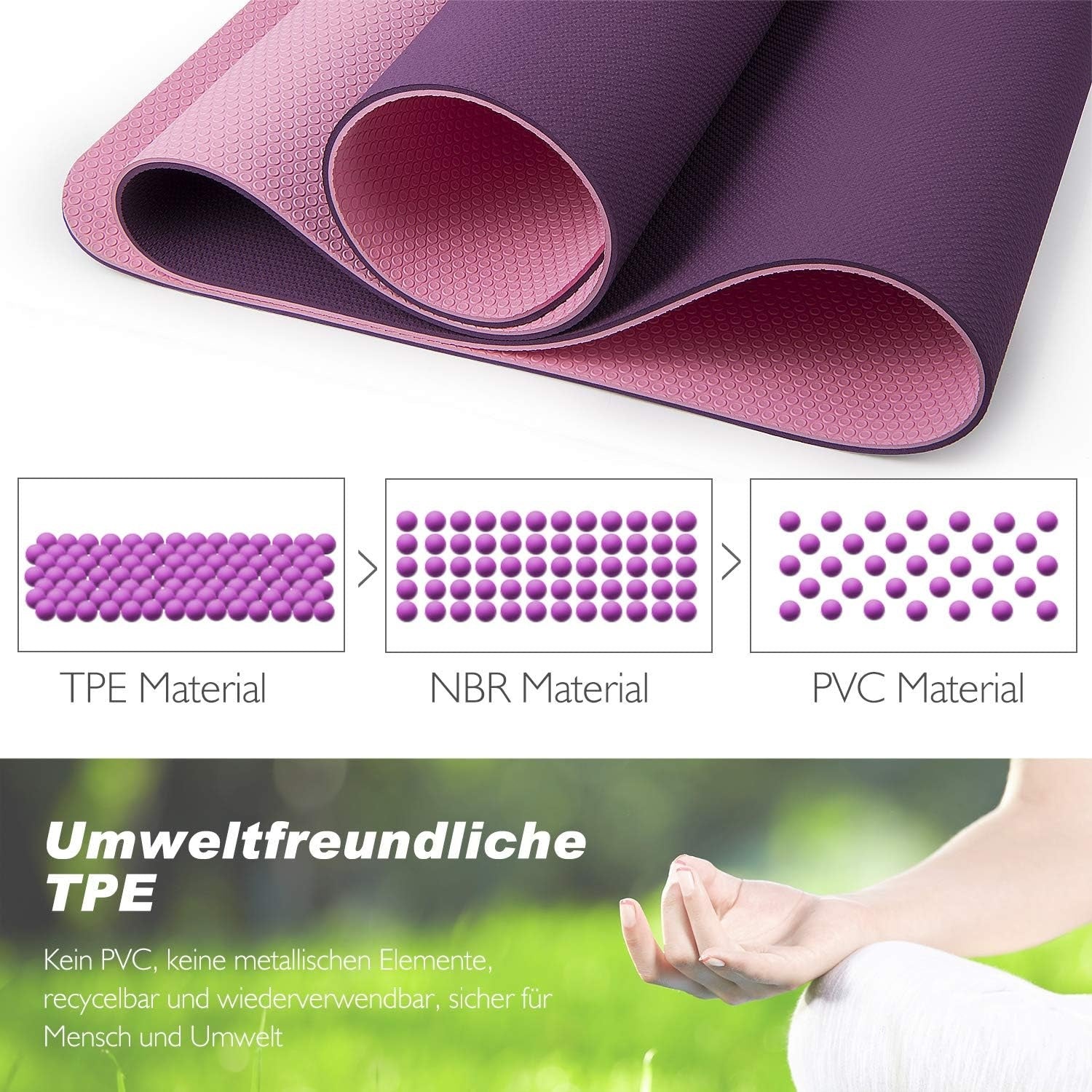 Yoga Matte Gymnastikmatte Gymnastikmatte Yogamatte Gepolstert Rutschfest für Fitness Pilates und Gymnastik mit Tragegurt