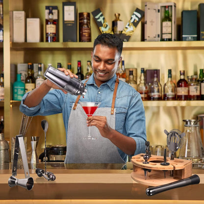 Cocktail Shaker Set 750ML Edelstahl 12tlg Barkeeper Kit mit Rezeptheft Grau