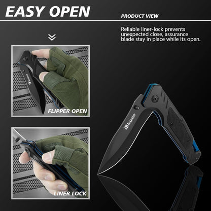 Klappmesser Einhandmesser Taschenmesser mit Taschenclip und Nylonscheide Klinge aus Edelstahl EDC Messer für Männer und Frauen für Camping Angeln Jagd