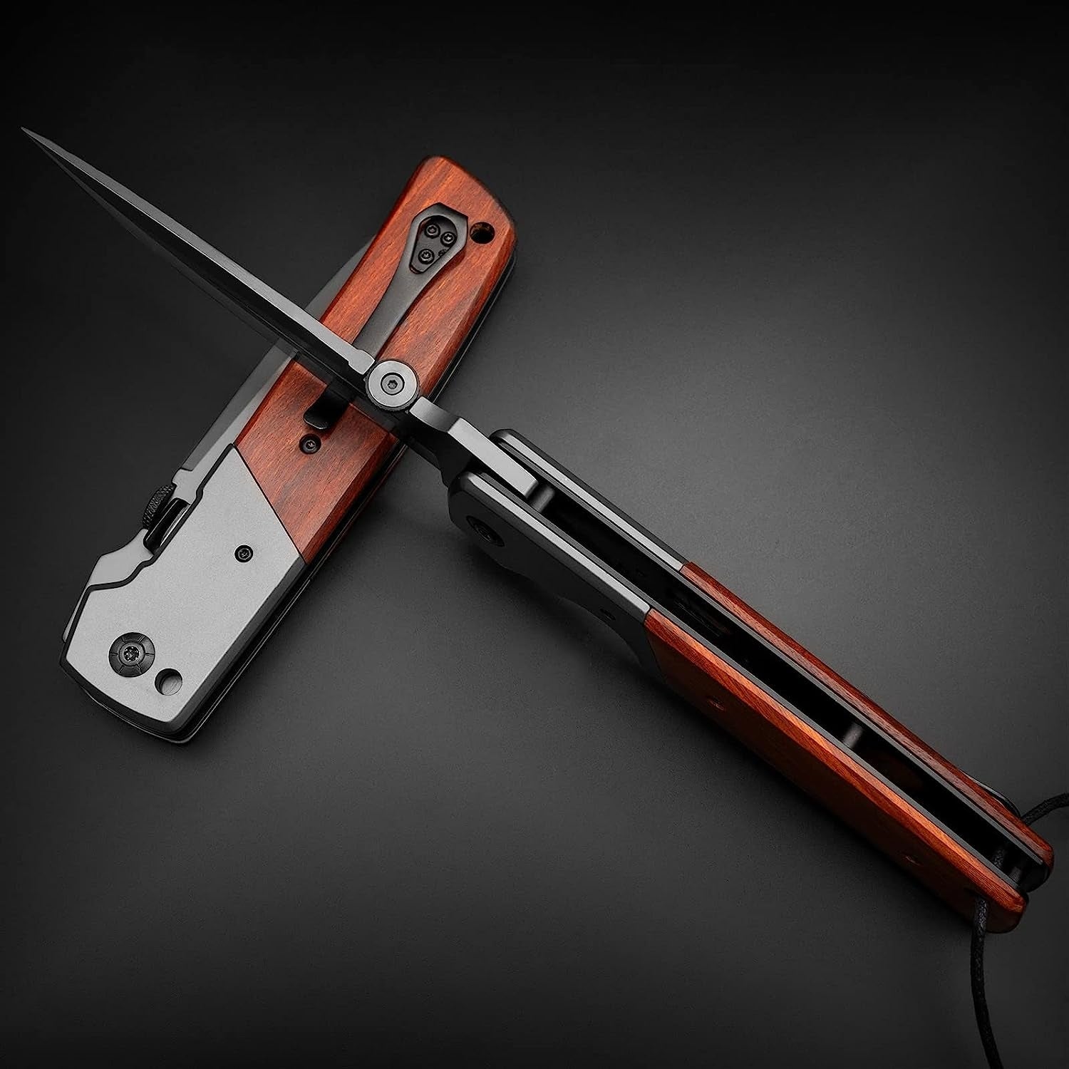 Klappmesser 28cm Großes Einhandmesser mit Holzgriff Scharfes Taschenmesser mit Gürtelclip Stabiles Outdoor Messer Survival Messer Gartenmesser