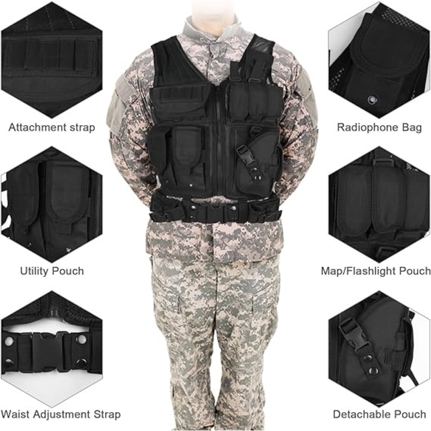 Airsoft Weste Taktische Weste Herren Outdoor Weste mit Taschen Tactical Weste Jagd Angeln Camping