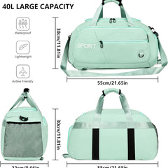 Sporttasche 40L Rucksack Wasserdicht Schuhfach Nassfach Grün