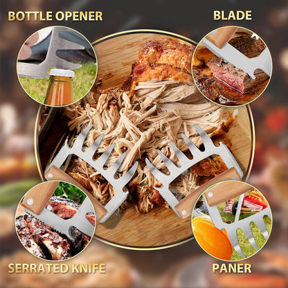 Pulled Pork Krallen Geschenke für Papa Grill Zubehör mit Holzgriff Rostfreier Stahl Perfekt für Koch & Grillliebhaber Ergonomische Fleischkrallen