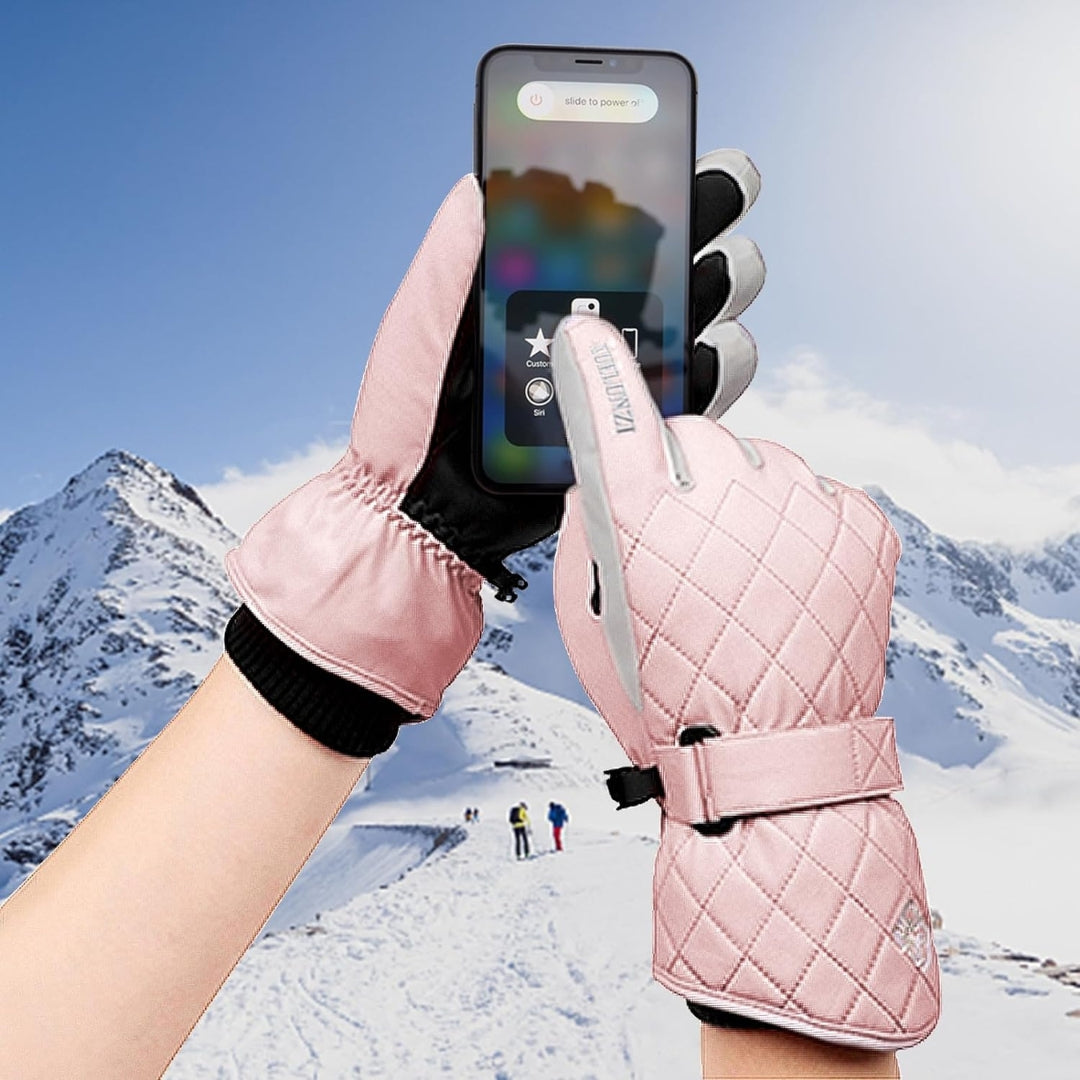Damen Skihandschuhe Rosa Touchscreen Wasserdicht Warm Fleece Snowboard