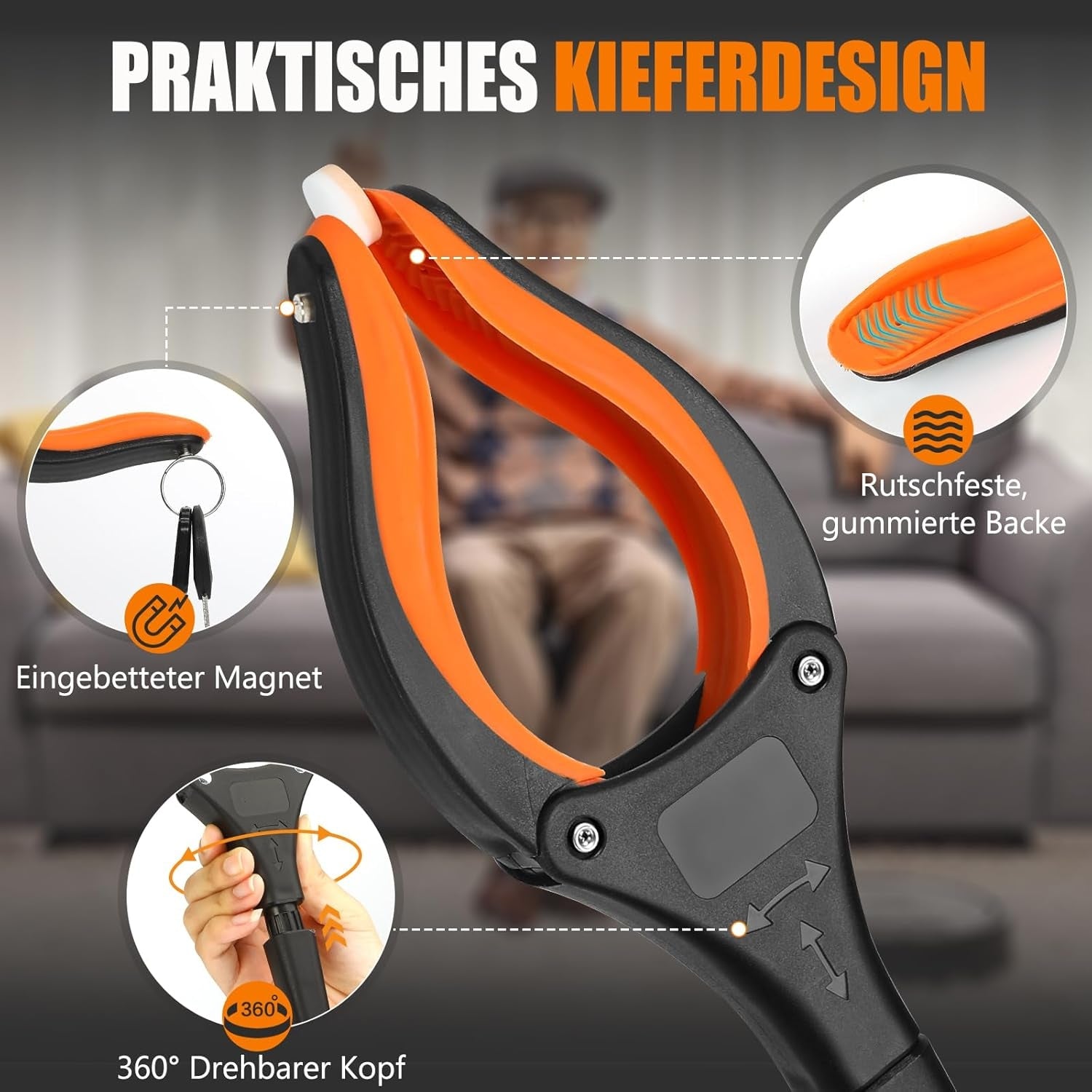 2 Stück Müllzange Greifzange 100 x 80 cm Faltbare Müllgreifer Drehbar für Senioren Greifer Greifzange für Müll Starkem Griff Magnetische Spitze