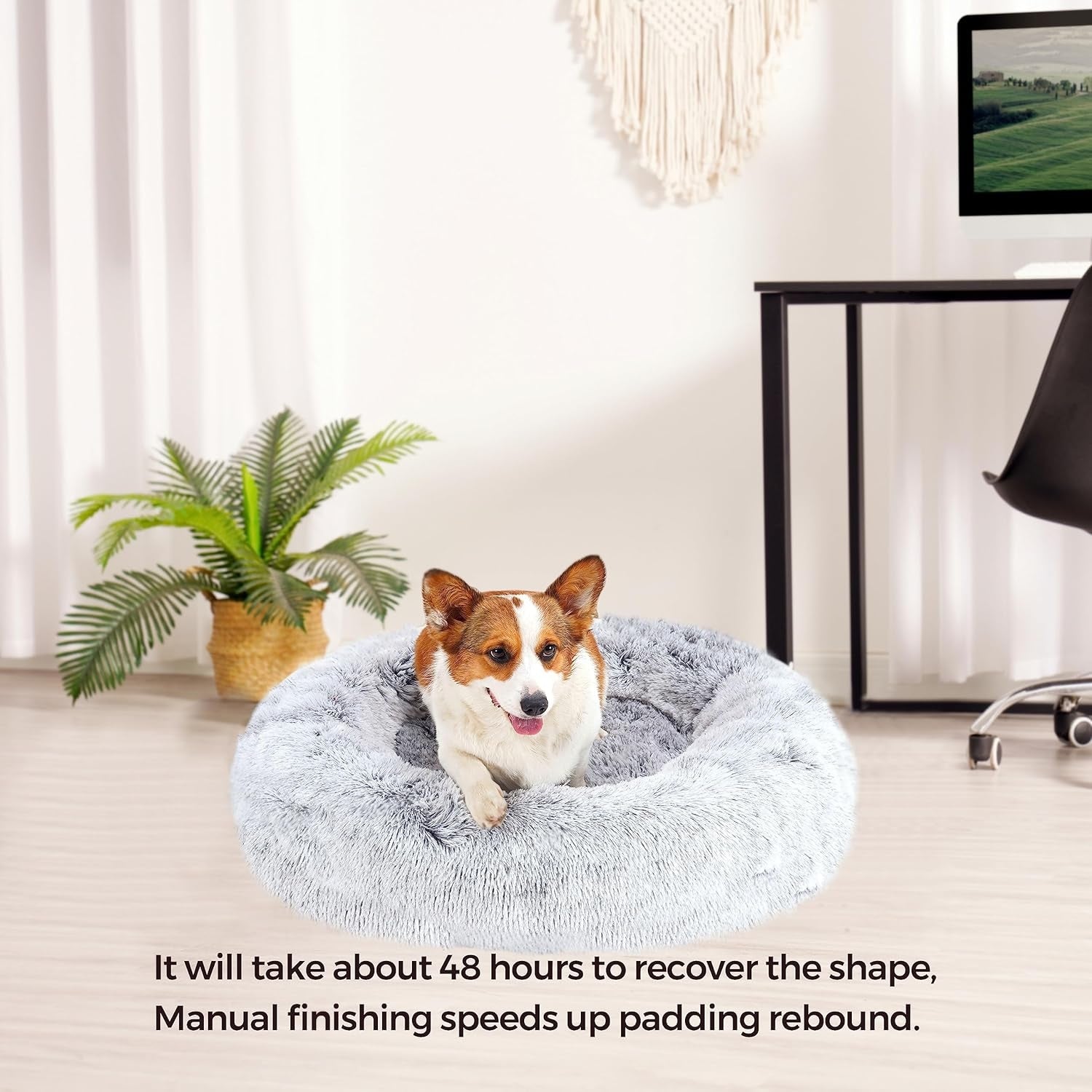 Orthopädisches Hundebett rund Hundekissen Hundesofa Katzenbett Donut Kuscheliges Hundekorb Waschbar 70 cm Ø Hellgrau