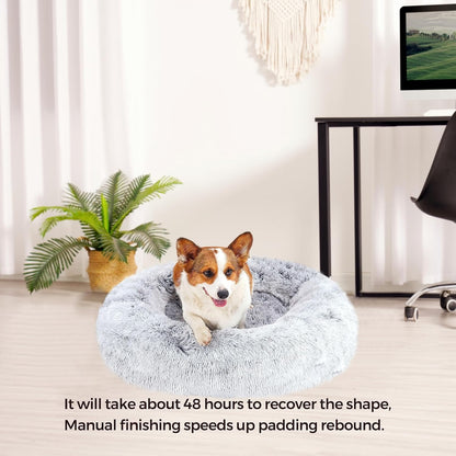 Orthopädisches Hundebett rund Hundekissen Hundesofa Katzenbett Donut Kuscheliges Hundekorb Waschbar 70 cm Ø Hellgrau