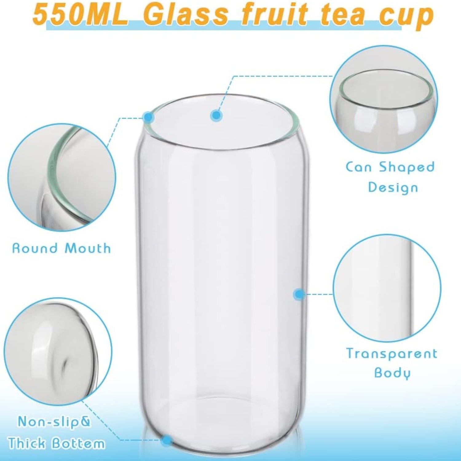 XXL Vintage Cocktailgläser mit Deckel Set mit Glasstrohalme 550ml 4er Set Trinkgläser Wassergläser mit Reinigungsbürste spülmaschinenfest