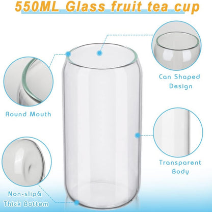 XXL Vintage Cocktailgläser mit Deckel Set mit Glasstrohalme 550ml 4er Set Trinkgläser Wassergläser mit Reinigungsbürste spülmaschinenfest