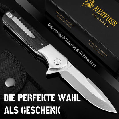 Premium Taschenmesser Klappmesser 23,5cm D2 Stahl Einhandmesser mit Scheide Survival Messer Gürtelclip Outdoor Camping Jagdmesser für Männer Frauen