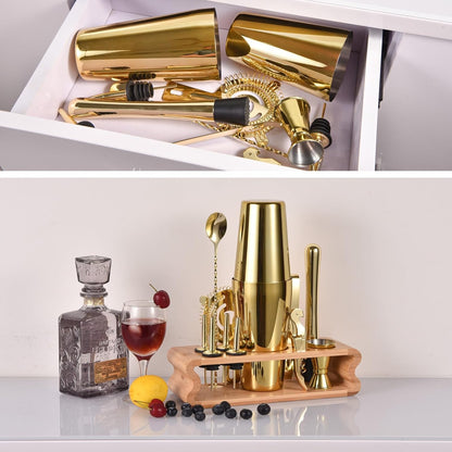 Cocktail Shaker Set 550ML/750ML 12tlg Edelstahl Barkeeper Kit Gold