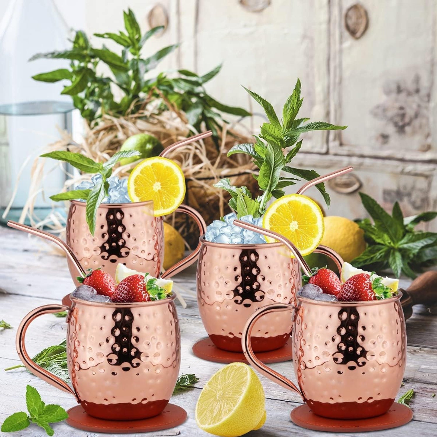 Moscow Mule Kupferbecher Set 4 Stück Handgefertigt Geschenkbox 16 oz