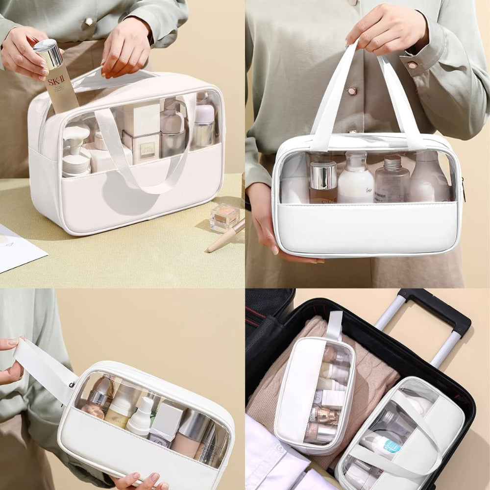 Transparente Kosmetiktasche 3er Set Weiß Wasserdicht PVC Kulturbeutel Damen