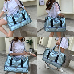 Große Reisetasche Blau mit Schuhfach Wasserdicht Sporttasche Nassfach Gym Bag