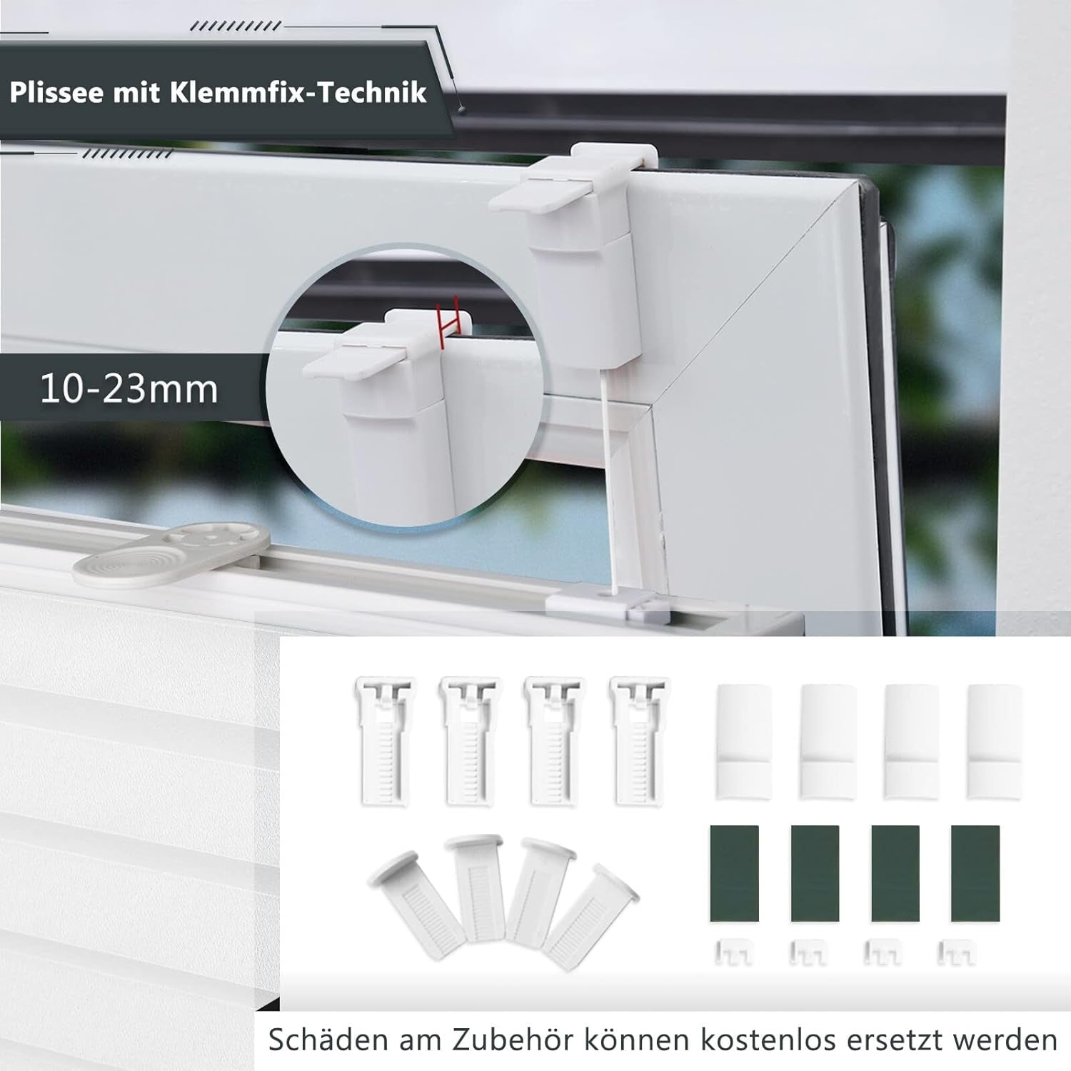 Plissee Klemmfix 40x120cm Weiß Jalousie ohne Bohren Klemmrollos für Fenster ohne Bohren Sonnenschutz Faltrollo Schutz Plisseerollo Fenster ohne Bohren