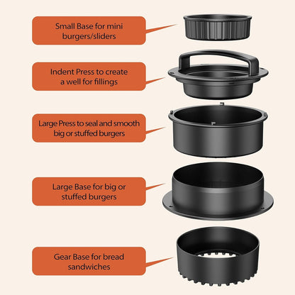 Burgerpresse 4-in-1 Patty-Maker für Sliders gefüllte Burger und Sandwich inkl 100 Stück Wachspapier für ultimative Hamburger