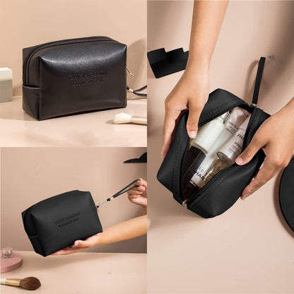 3er Kosmetiktasche Schwarz PU Wasserdicht Reise Set Versch Größen