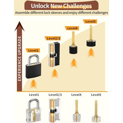 38+4 Teiliges Lockpicking Set 38-Teiliges Dietrich Set mit 4 Transparentem Trainingsschlössern und Anleitung für Schlosserei Anfänger und Profis