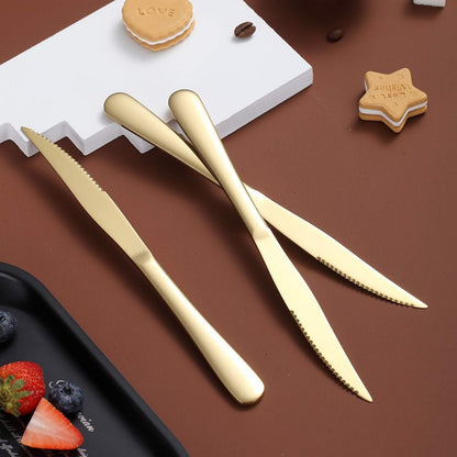 Goldenes Steakmesser Set 8-teilig Titanvergoldetes Edelstahl-Scharfmesser-Set Robust Spülmaschinenfest Ergonomischer Griff Perfekt für Hochzeiten