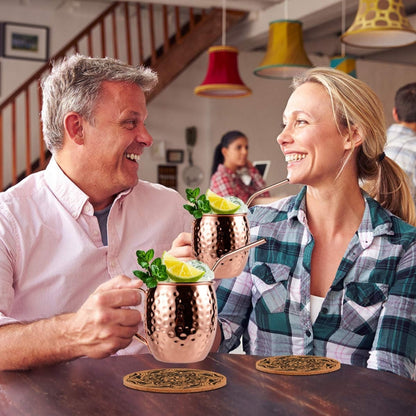 Moscow Mule Kupferbecher-Set Handgefertigt 473ml mit Strohhalmen Untersetzern