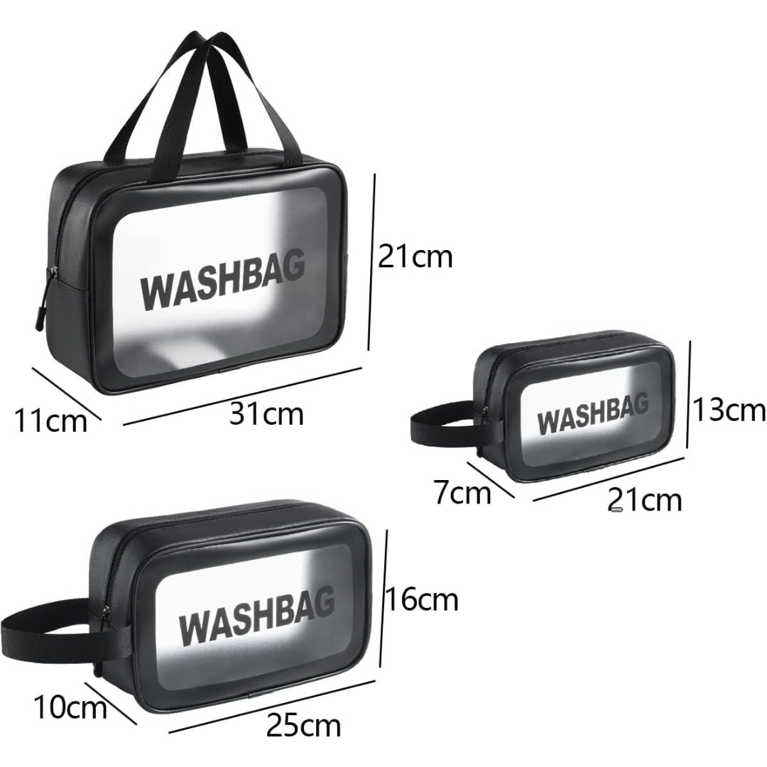 Kosmetiktasche Transparent 3Stk Wasserdicht Kulturbeutel Reise Set Schwarz