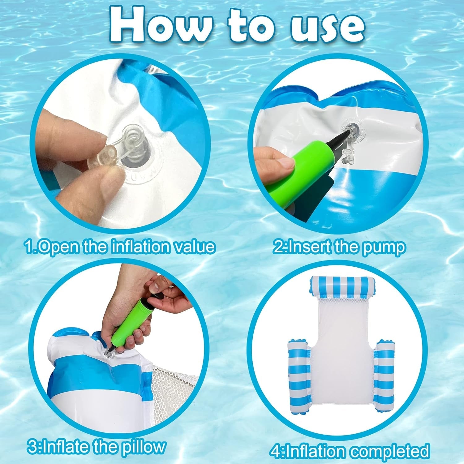 Wasserhängematte Pool Zubehör 2 Stück Aufblasbare Wasserspielzeug 4 In 1 Pool Aufblasbar Wasser Hängematte für Sessel Matratzen Sitz Schwimmmatratze