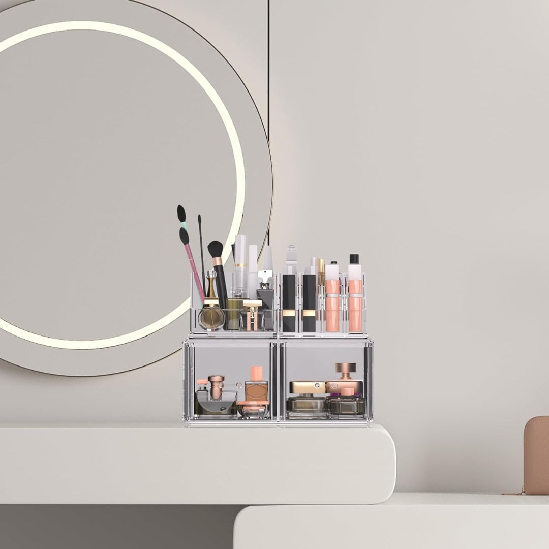 Makeup Organizer Transparent 2 Schubladen Kosmetikbox Schminkaufbewahrung