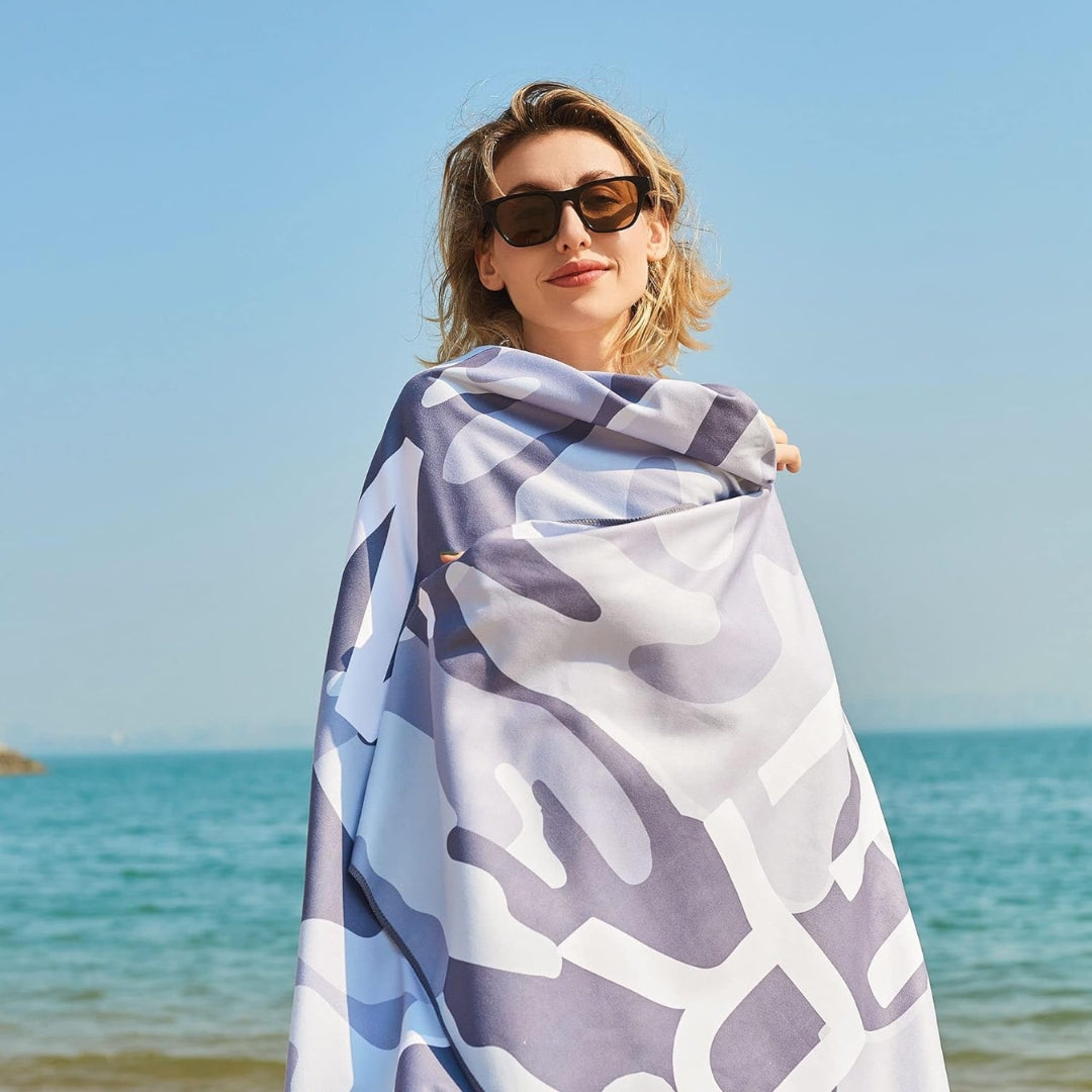 Camouflage Grau Mikrofaser Strandtuch 180x90 Sandabweisend Schnelltrocknend