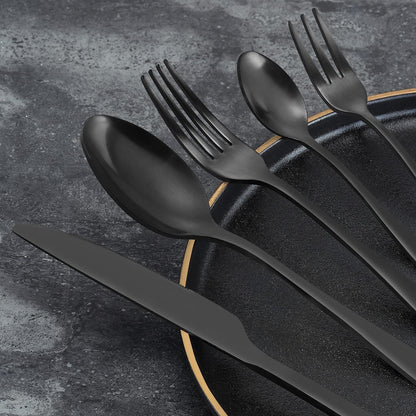 Besteck Set 6 Personen 30 teilig Schwarz Matt Essbesteck Messer Gabel Löffel