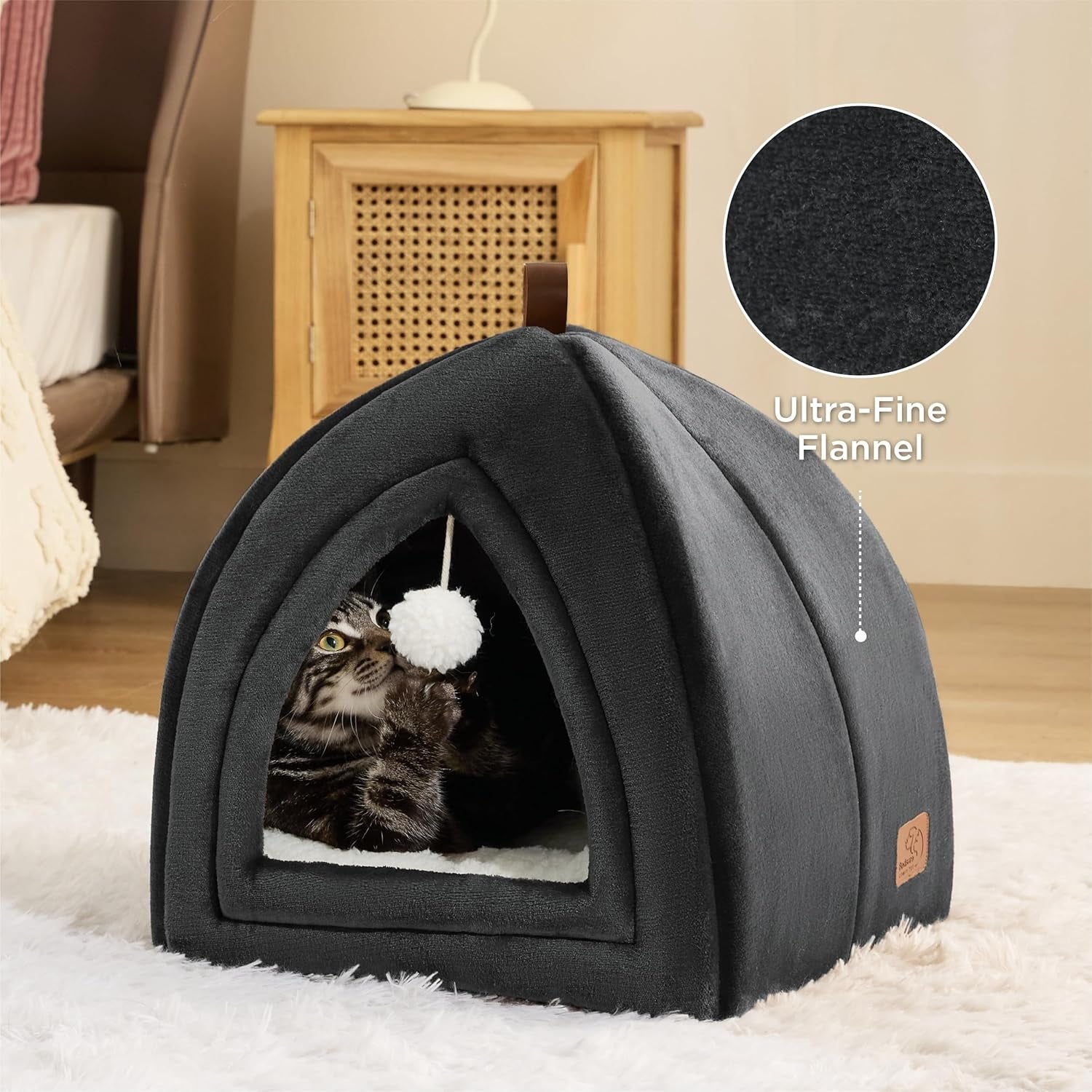 Katzenhöhle große Katzen Dunkelgrau Faltbare Katzenbett waschbar 38x38x38cm