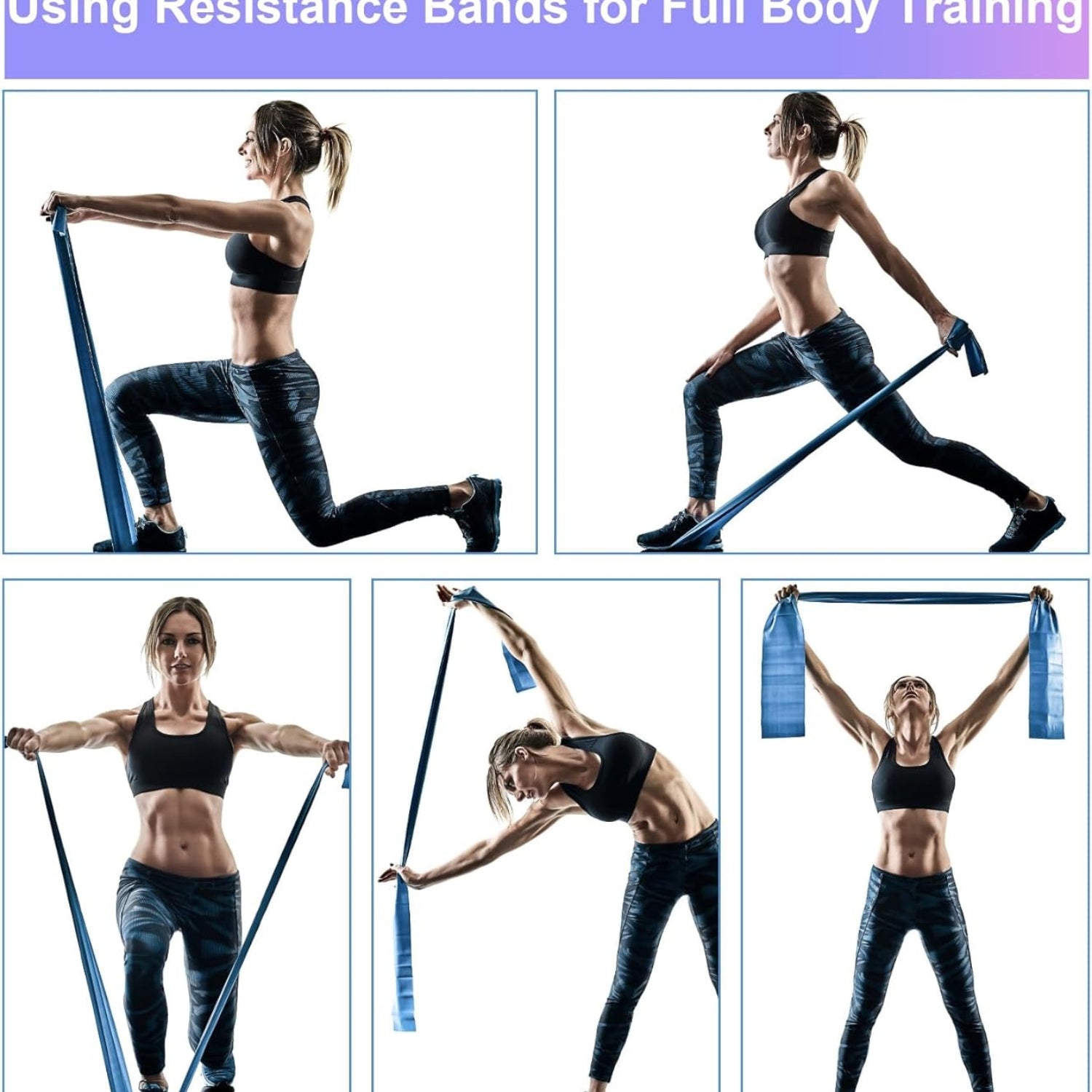 Widerstandsbänder Set 2m 4 Stufen Fitnessbänder für Yoga Pilates Muskelaufbau