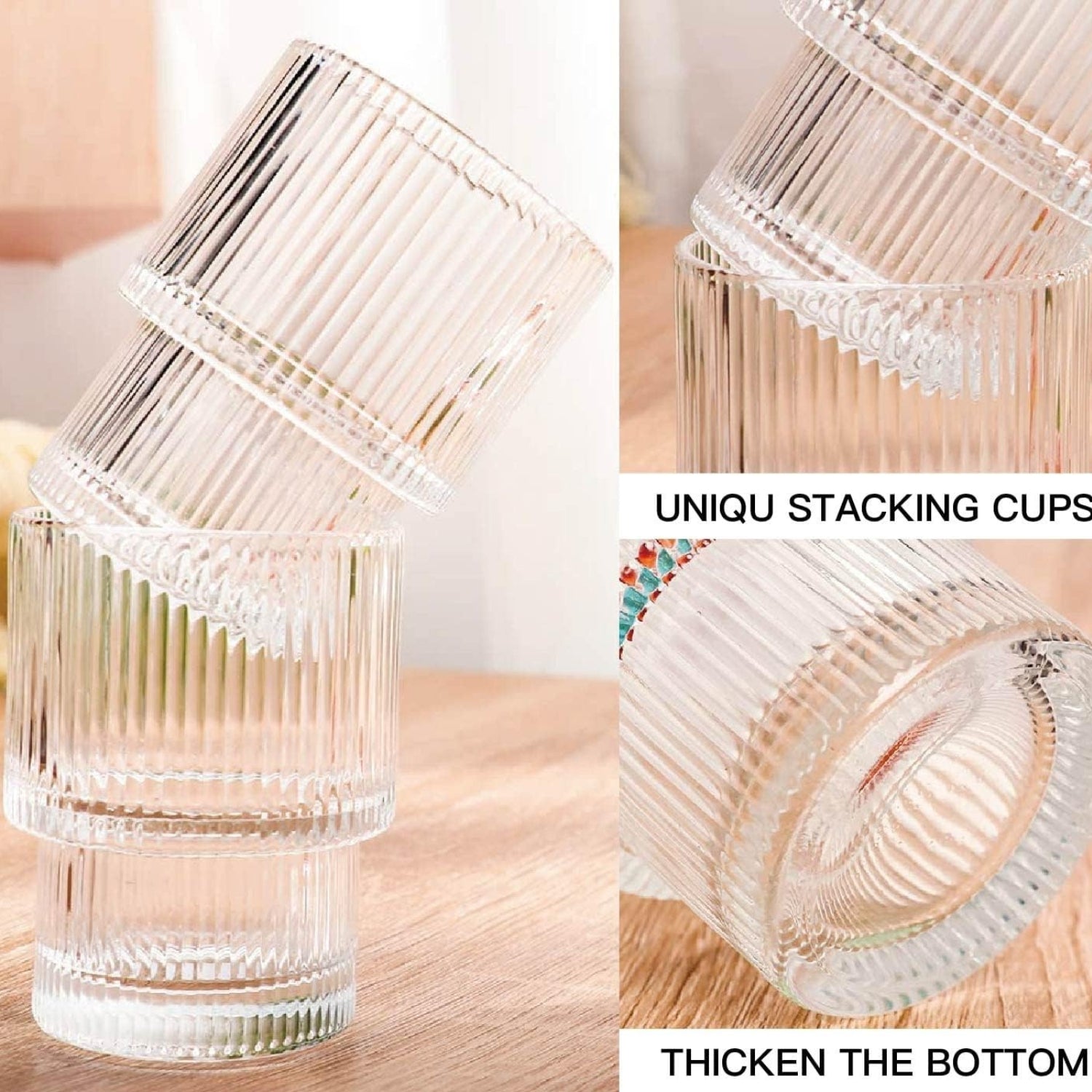 Mini Longdrinkgläser 200ml mit Glasstrohalme und Bürste 4stk Vintage