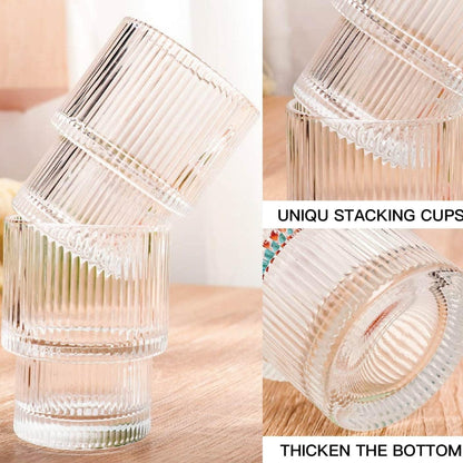 Mini Longdrinkgläser 200ml mit Glasstrohalme und Bürste 4stk Vintage