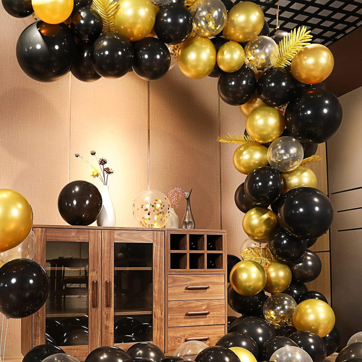 Ballons Gold Schwarz Luftballons Geburtstag 140stk Konfetti Metallic Party