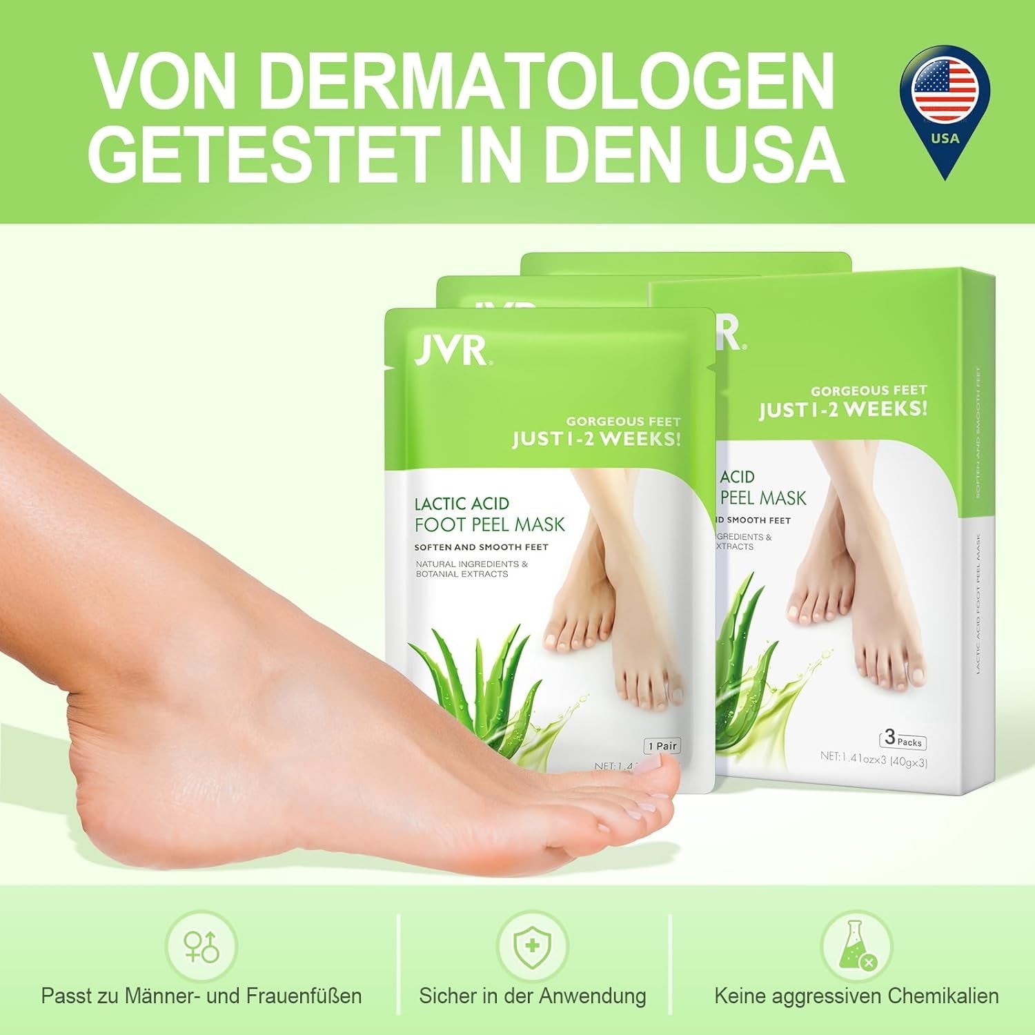 3 Paar Fußmaske Hornhautentferner Milchsäure Hornhaut Socken Feuchtigkeitsspendend