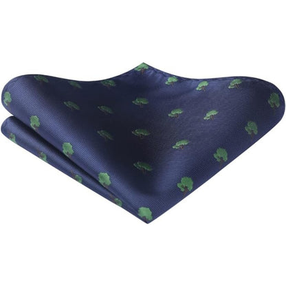 Verstellbares Herren Fliege Einstecktuch Set Blau Bäume für Hochzeitsanzug