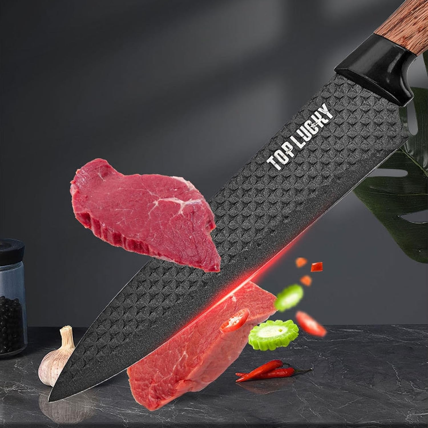 Schwarz Premium Messerblock mit Messer Holzgriff 6-teiliges Antihaft Edelstahl